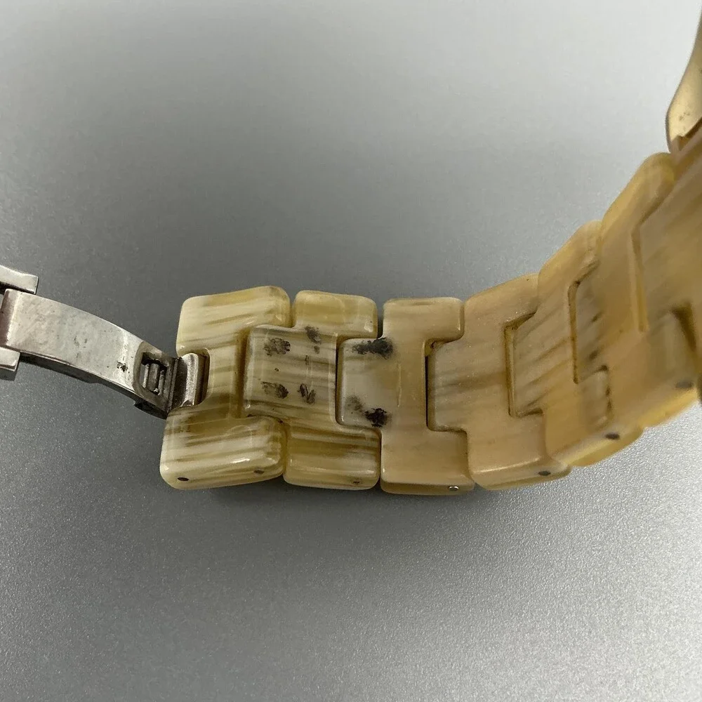 Anne Klein Womens Watch 36mm Gold Tone Resin Bracelet Crystals New Battery 6